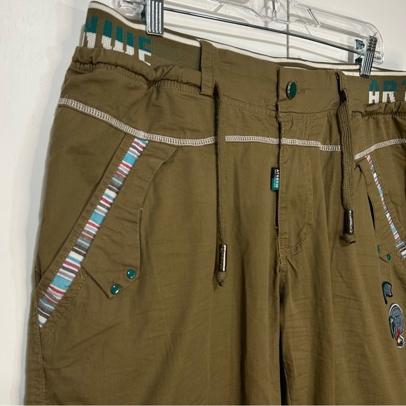 A’T’S bonwe Women 38 Brown Khaki Stretch Waist Drawstring Hiking Outdoor Capris - Picture 2 of 16